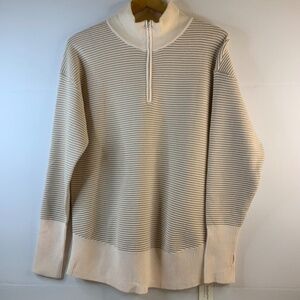 Women’s Buttery soft Apricot striped quarter zip pullover oversized sweater